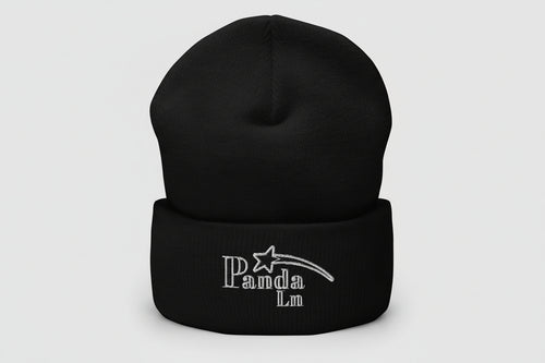 Black beanie with 'Panda Ln' logo on a white background