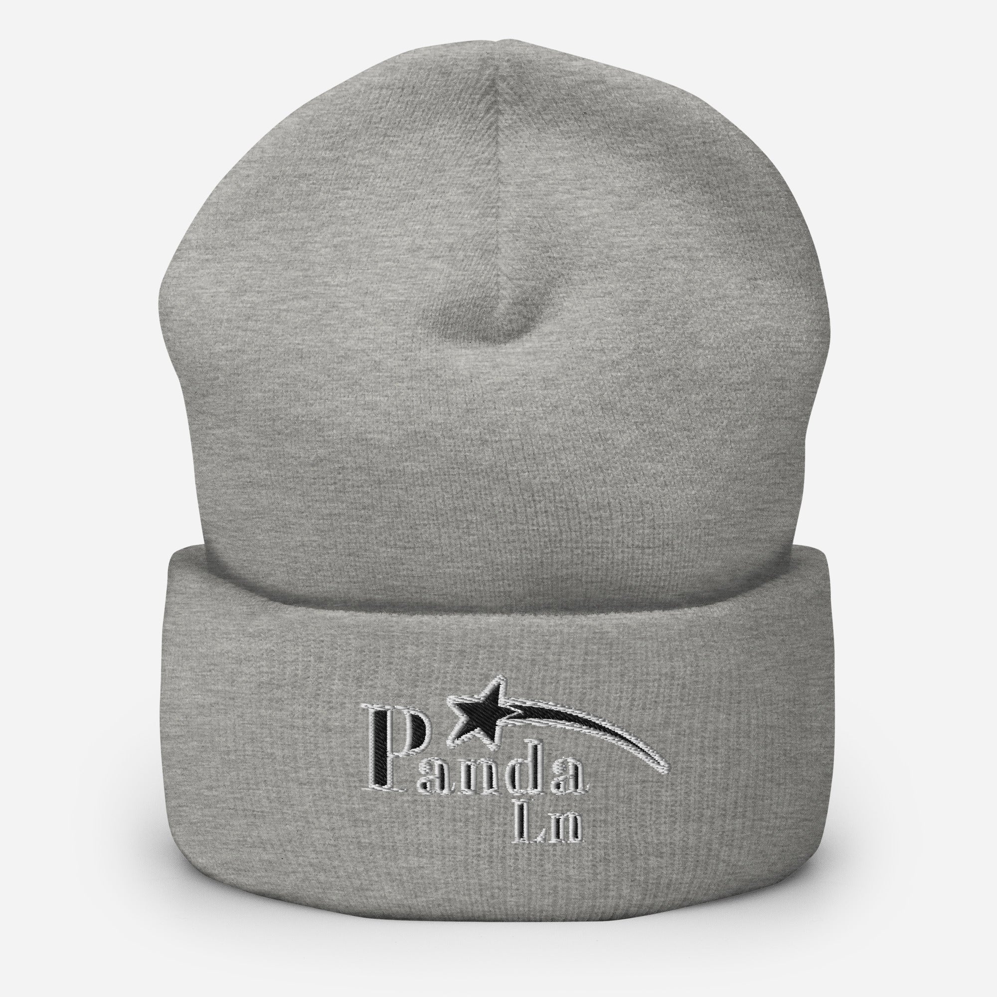 Gray beanie with 'PandaLn' logo on a white background